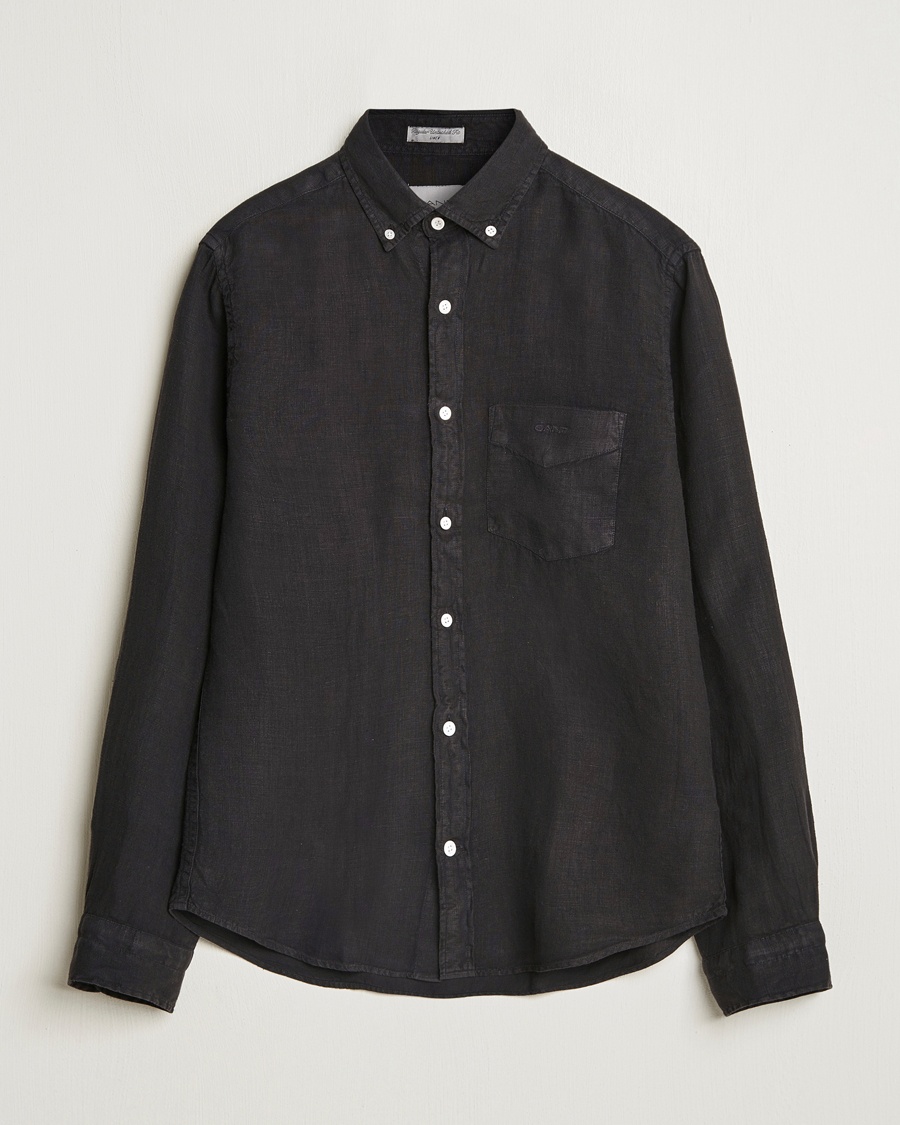Gant Regular Fit Garment Dyed Linen Shirt Black – Nero