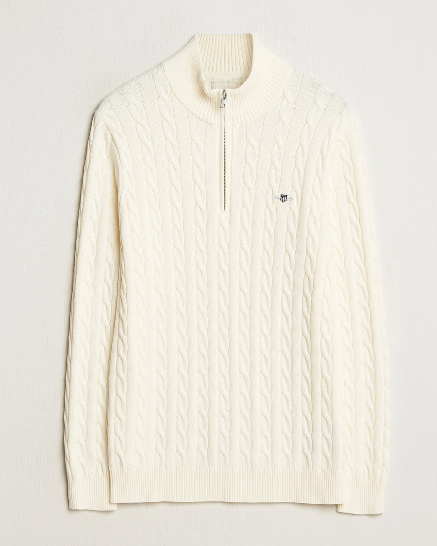 Gant Cotton Cable Half Zip Cream – Bianco