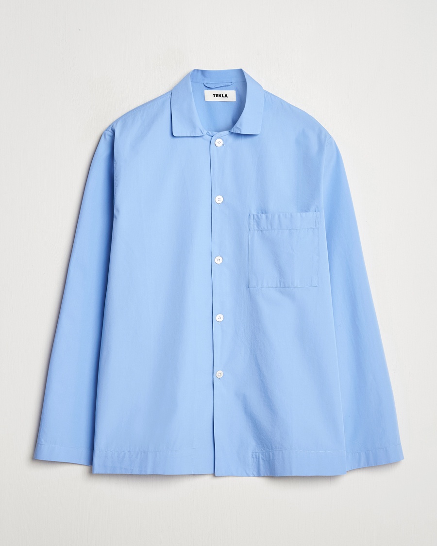 Tekla Poplin Pyjama Shirt Cornflower Blue – Blu
