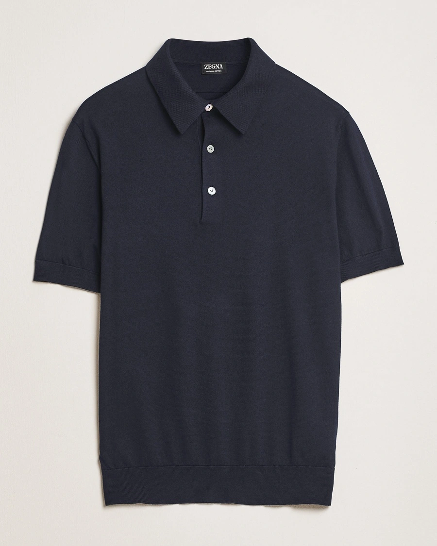 Zegna Premium Cotton Knitted Polo Navy – Blu