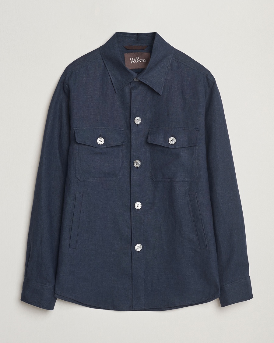 Oscar Jacobson Maverick Linen Shirt Jacket Navy – Blu