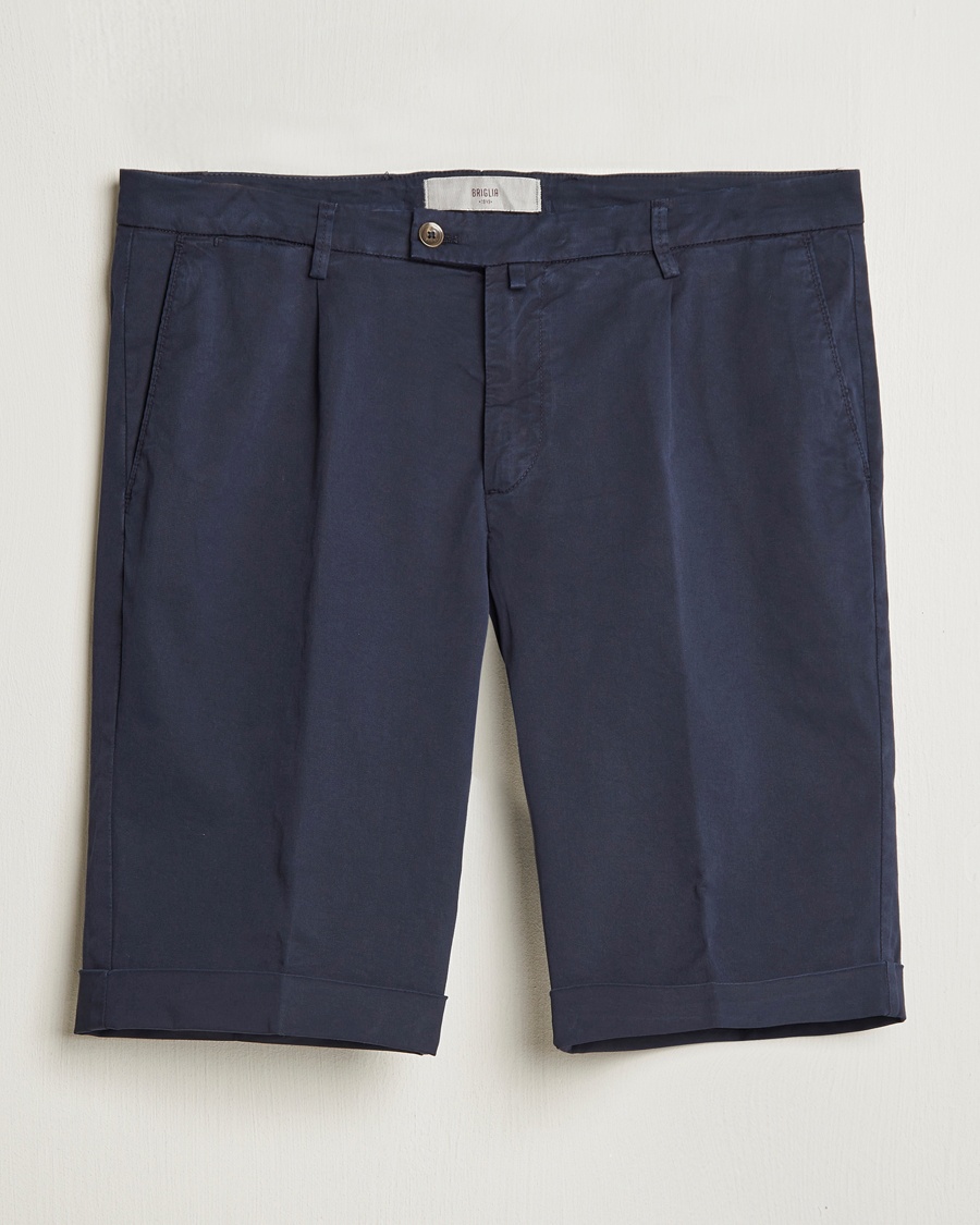Briglia 1949 Pleated Cotton Shorts Navy – Blu