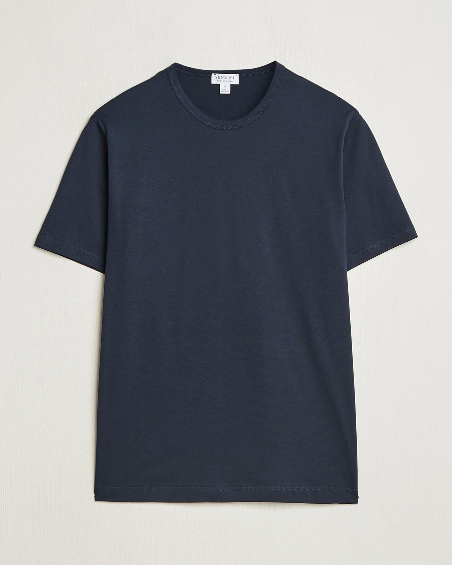 Sunspel Crew Neck Q82 Cotton T-Shirt Midnight Navy – Blu