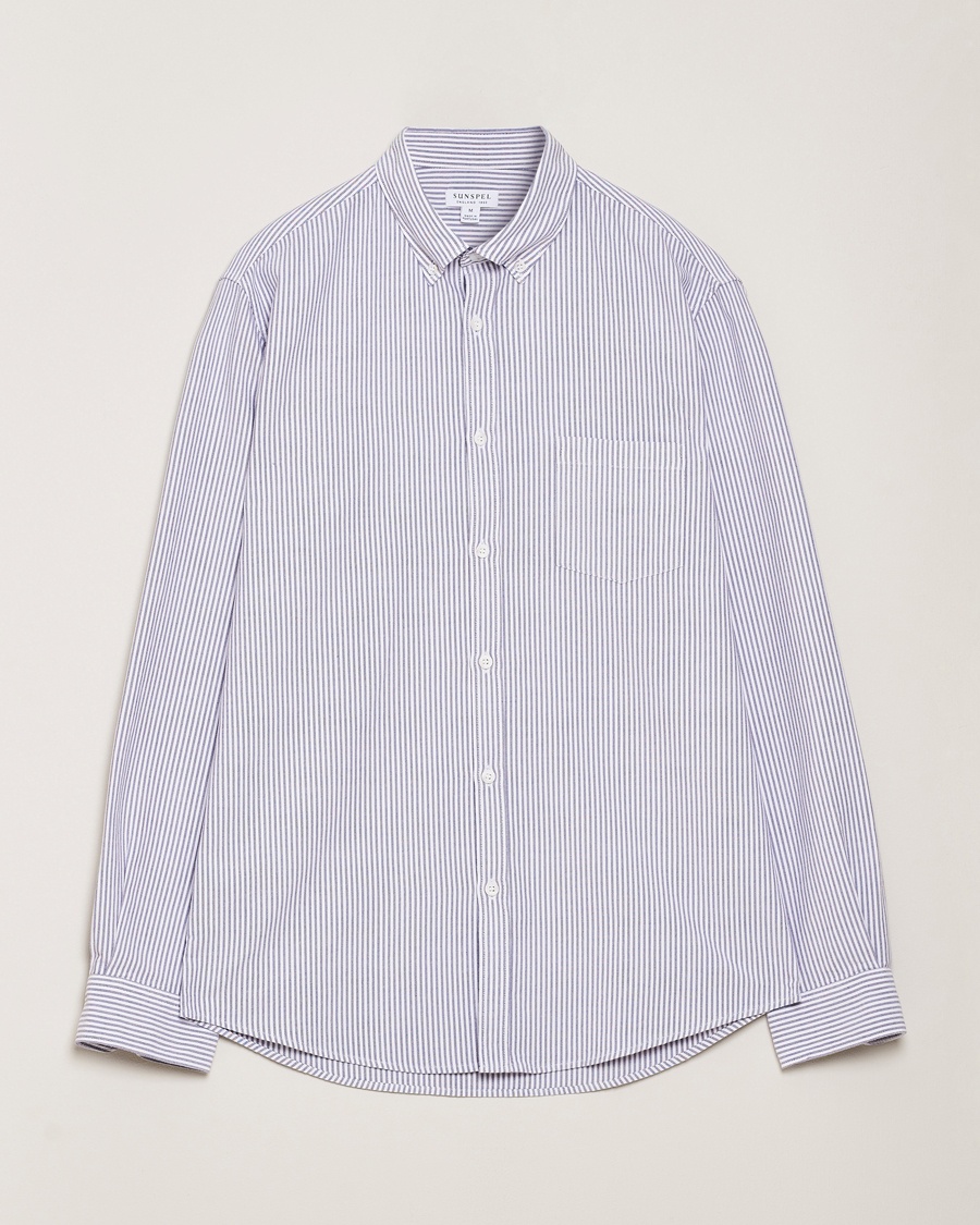 Sunspel Striped Oxford Button Down Shirt White/Navy – Blu