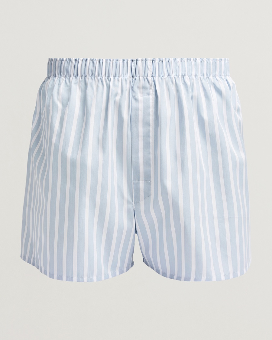Sunspel Classic Woven Cotton Boxer Shorts Sky Blue Barstripe – Blu