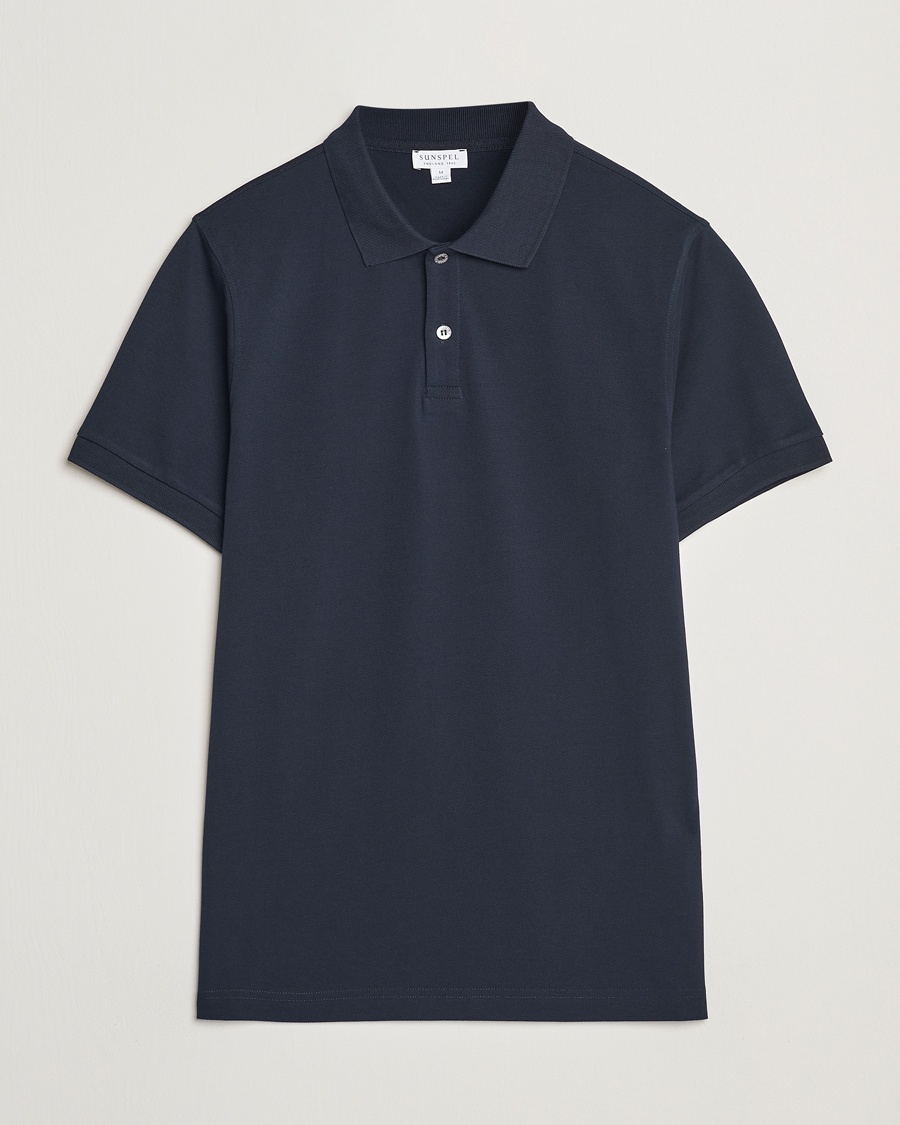 Sunspel Supima Cotton Short Sleeve Pique Polo Midnight Navy – Blu