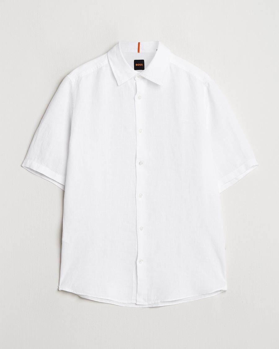 BOSS ORANGE Rash Linen Short Sleeve Shirt White – Bianco