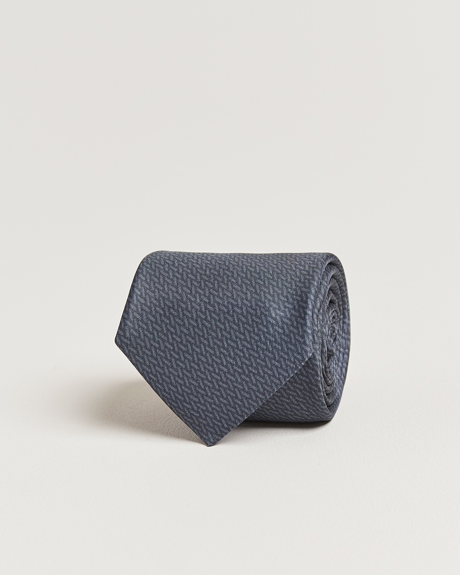 Stenströms Printed Silk Tie 7,5cm Mid Grey – Grigio