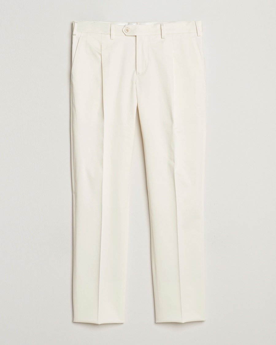Lardini Pleated Cotton Stretch Trousers Off White – Bianco