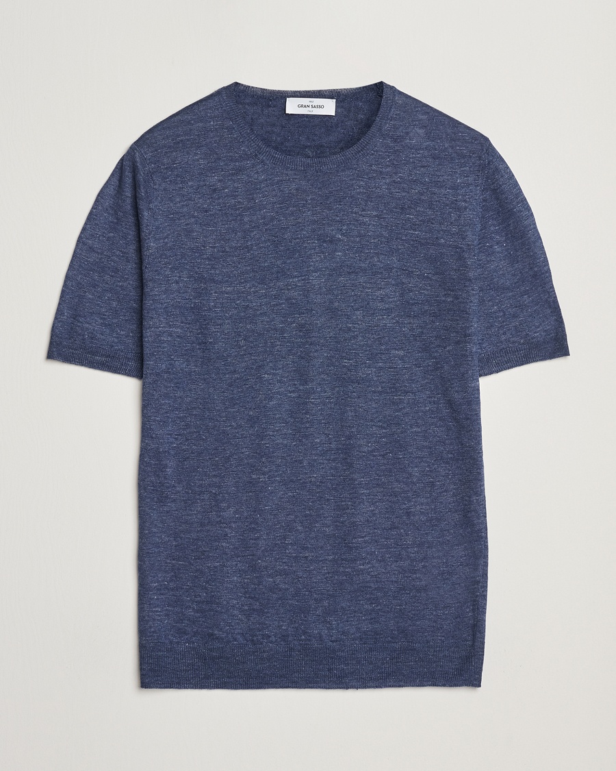 Gran Sasso Knitted Linen T-Shirt Navy Melange – Blu