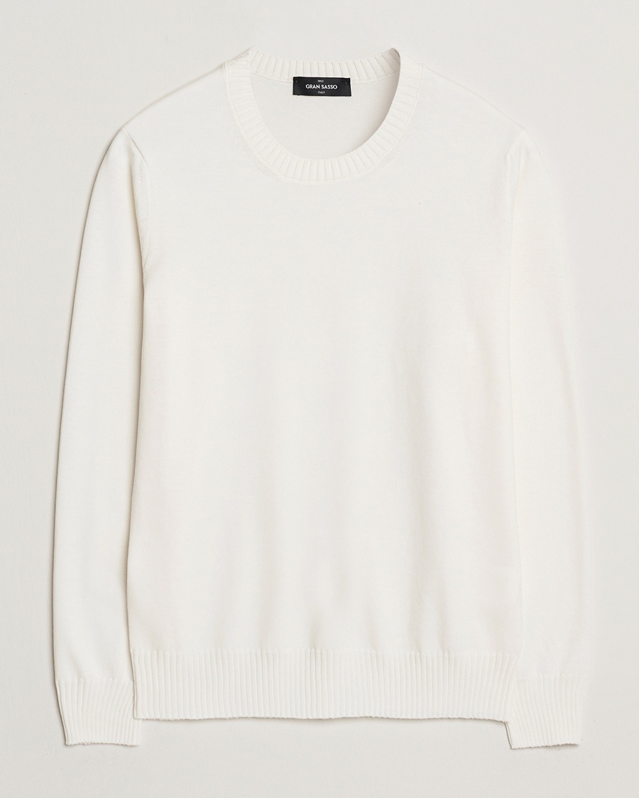 Gran Sasso Cotton/Cashmere Knitted Crew Neck Sweater Cream Melange – Bianco