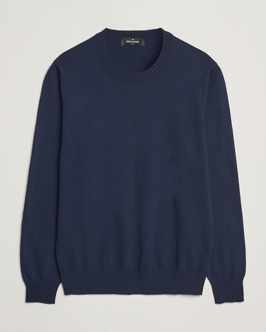 Gran Sasso Cotton/Cashmere Knitted Crew Neck Sweater Navy Melange – Blu
