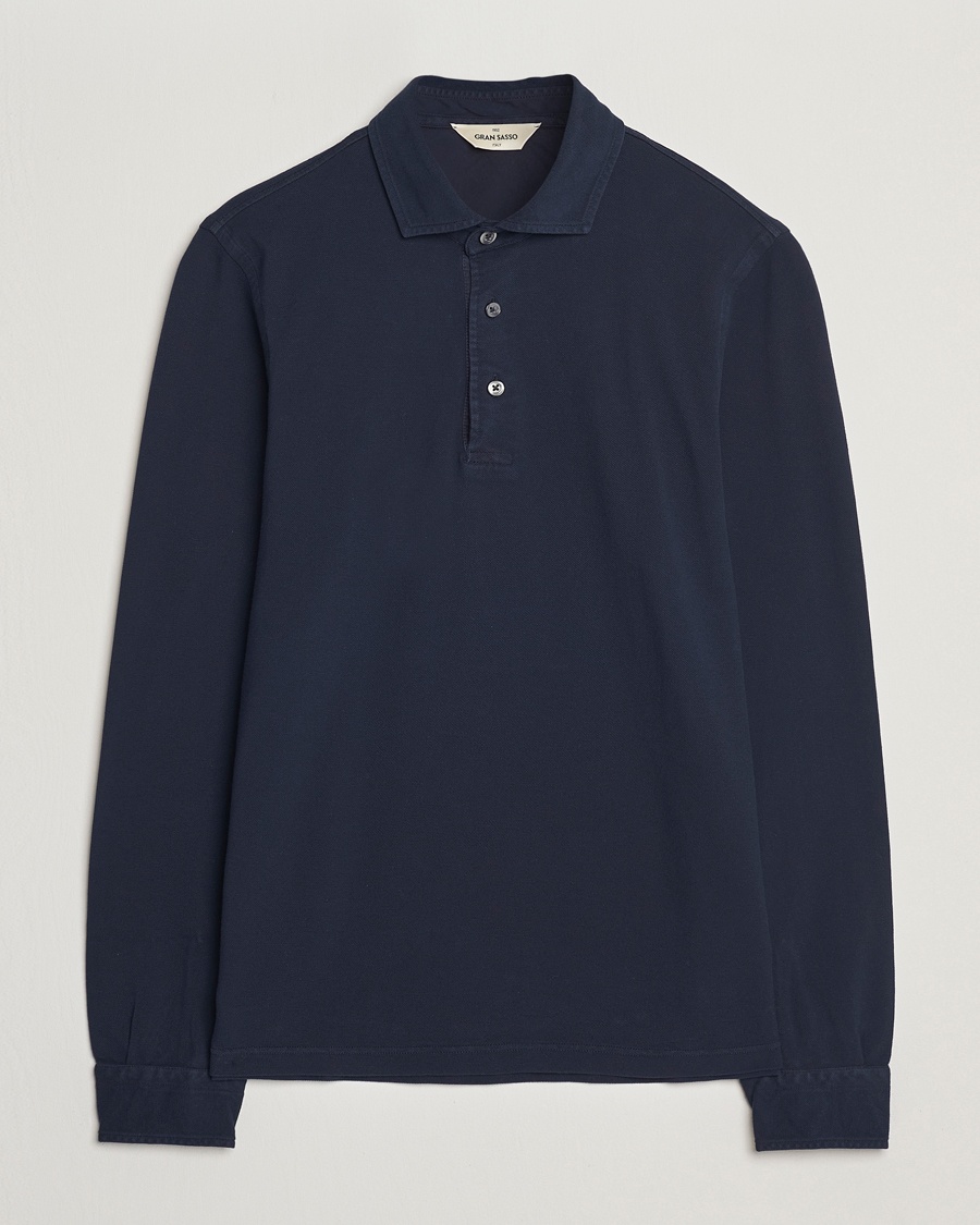 Gran Sasso Washed Long Sleeve Polo Navy – Blu