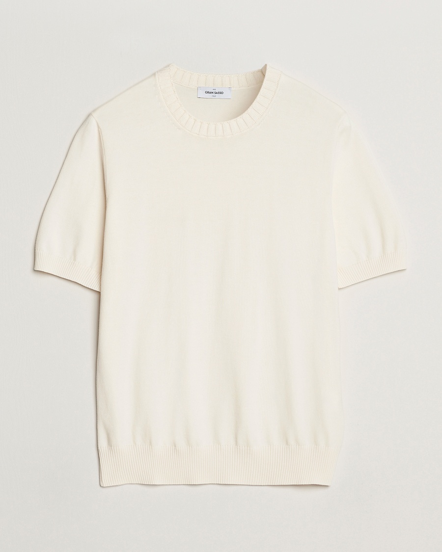 Gran Sasso Cotton Heavy Knitted Crew Neck T-Shirt Cream – Bianco