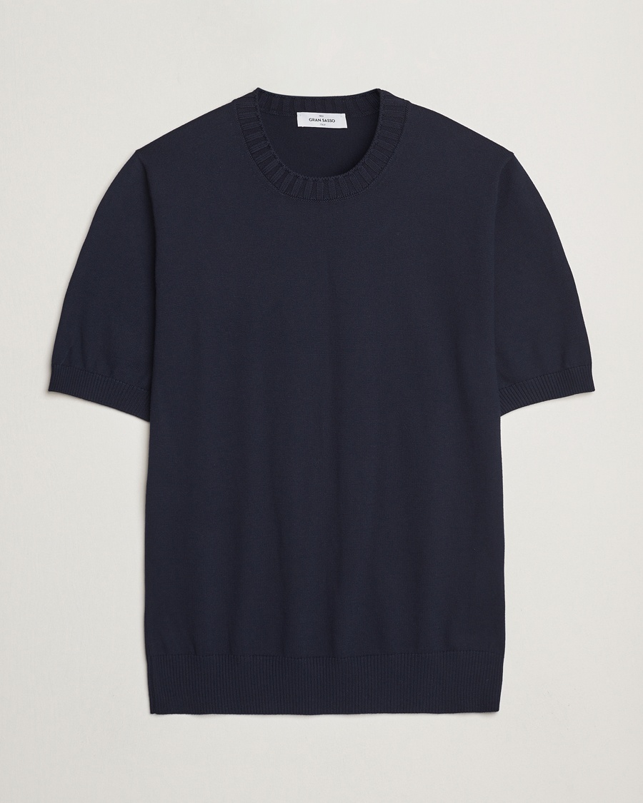 Gran Sasso Cotton Heavy Knitted Crew Neck T-Shirt Navy – Blu