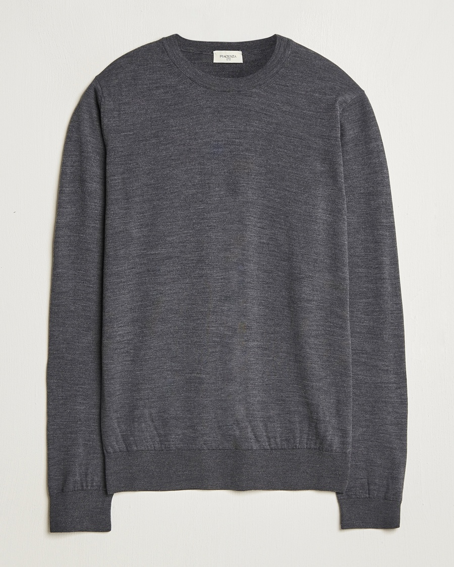 Piacenza Cashmere Merino Wool Crew Neck Sweater Charcoal – Grigio