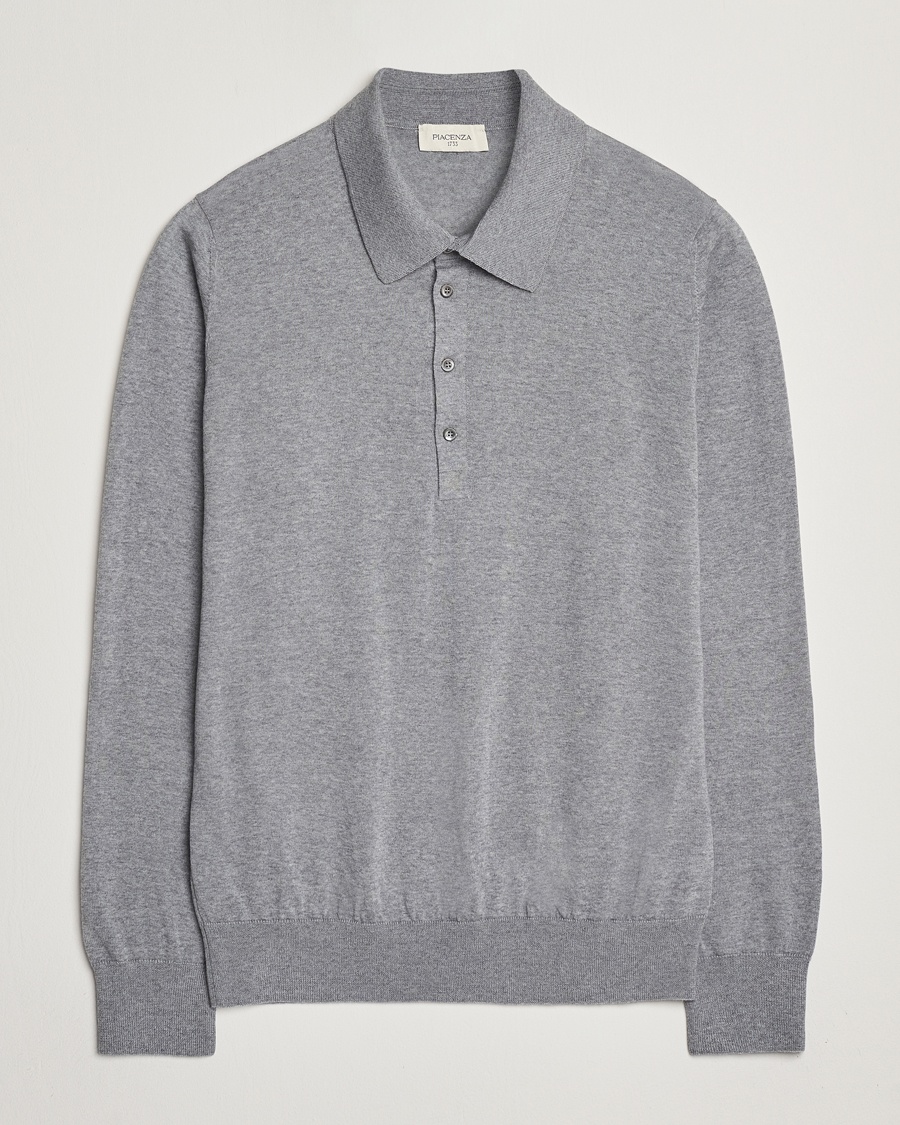 Piacenza Cashmere Merino Wool Long Sleeve Polo Light Grey – Grigio