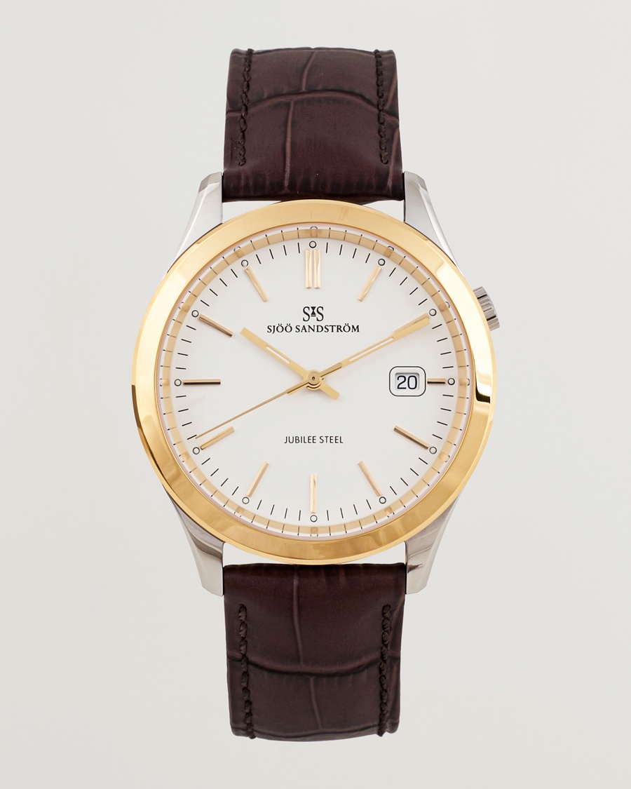 Sjöö Sandström Jubilee Steel Quartz 40mm Gold Bezel White/Brown Calf – Marrone