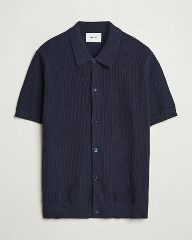 NN07 Nolan Knitted Short Sleeve Shirt Navy Blue – Blu