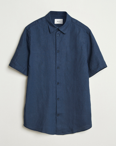NN07 Enzo Linen Short Sleeve Shirt Navy Blue – Blu