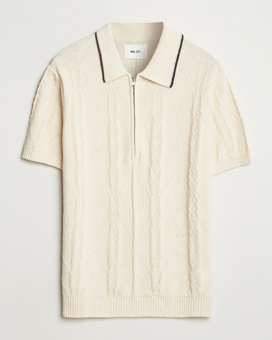 NN07 Gustav Bouclé Half Zip Polo Ivory – Bianco