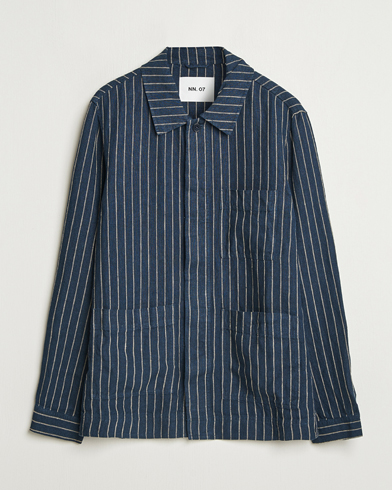 NN07 Olav Linen Pinstriped Overshirt Navy Blue – Blu