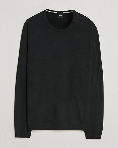 BOSS BLACK Leno Wool Crew Neck Pullover Black – Nero