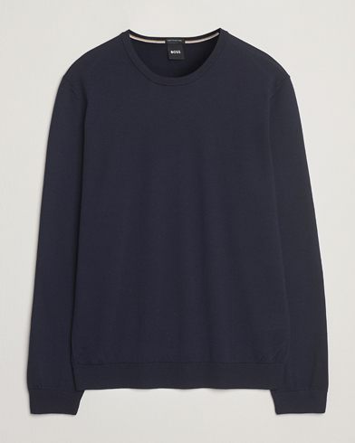 BOSS BLACK Leno Wool Crew Neck Pullover Dark Blue – Blu