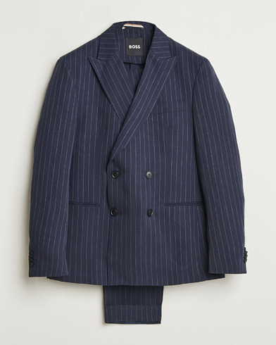 BOSS BLACK Huge Double Breasted Pinstriped Suit Dark Blue – Blu