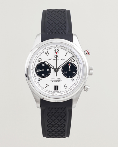 Sjöö Sandström Royal Steel Chronograph 40mm Black Rubber White Dial – Bianco