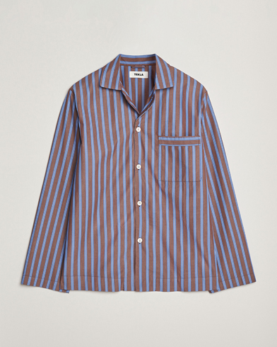 Tekla Poplin Pyjama Shirt Chestnut Stripes – Marrone