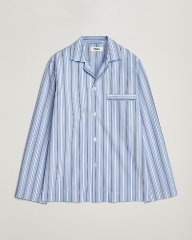Tekla Poplin Pyjama Shirt Stave Stripes – Blu