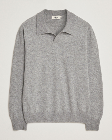Altea Knitted Long Sleeve Polo Grey Melange – Grigio