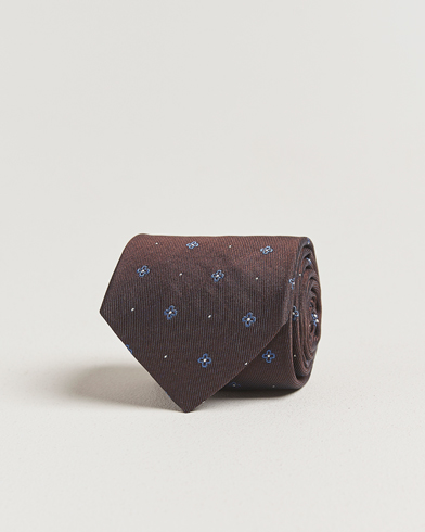 Amanda Christensen Cotton/Silk Printed Flower 8cm Tie Brown – Marrone