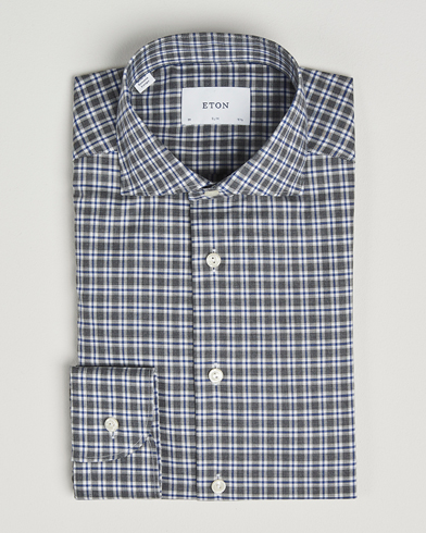Eton Slim Fit Checked Wrinkle Free Flannel Shirt Dark Grey – Grigio