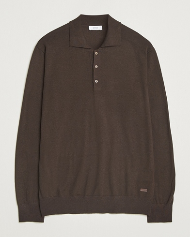 Eton Merino Knitted Polo Dark Brown – Marrone