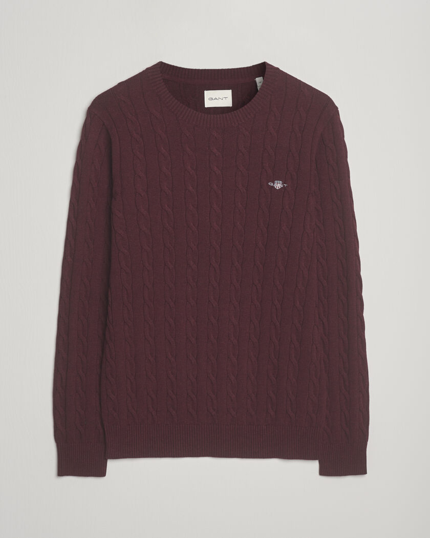 Gant Cotton Cable Crew Neck Pullover Bordeaux Melange – Rosso