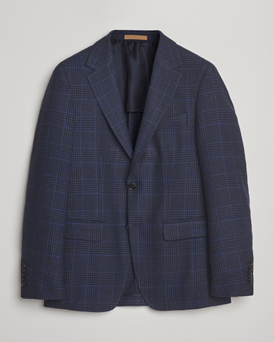 BOSS CAMEL Jeff Wool Checked Blazer Dark Blue – Blu