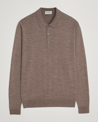 John Smedley Belper Extra Fine Merino Polo Pullover Mushroom Brown – Marrone