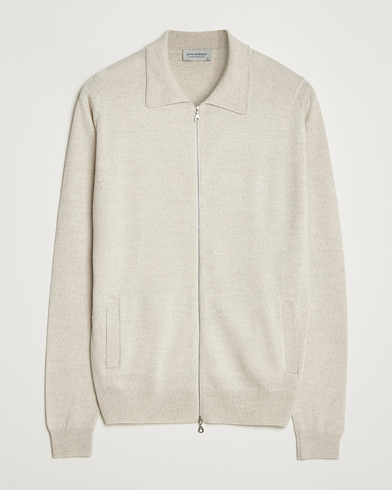 John Smedley Alston Extra Fine Merino Full Zip Grey Fleece – Beige