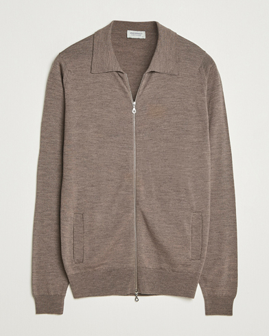 John Smedley Alston Extra Fine Merino Full Zip Mushroom Brown – Marrone