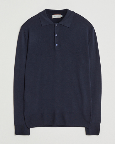 Canali Merino Wool Long Sleeve Polo Navy – Blu