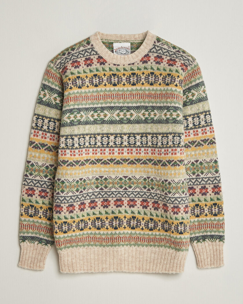 Jamieson's of Shetland Jamiesons Of Shetland All Over Fair Isle Pullover Crew Neck Beige – Beige