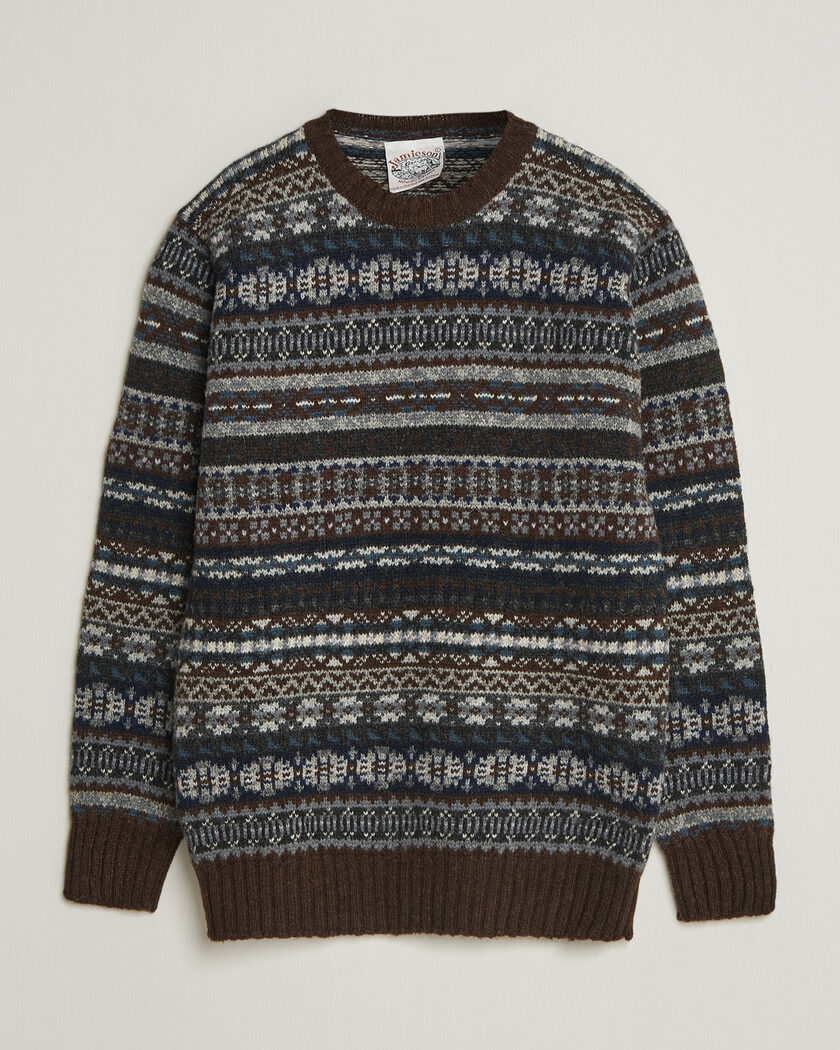 Jamieson's of Shetland Jamiesons Of Shetland All Over Fair Isle Pullover Crew Neck Brown – Marrone