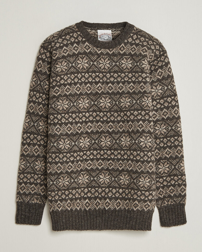 Jamieson's of Shetland Jamiesons Of Shetland All Over Fair Isle Pullover Crew Neck Grey – Grigio
