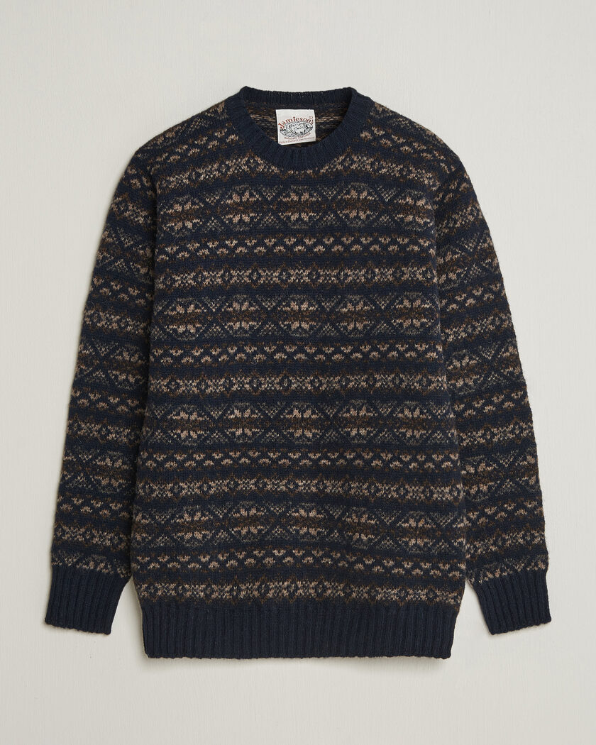 Jamieson's of Shetland Jamiesons Of Shetland All Over Fair Isle Pullover Crew Neck Navy – Blu