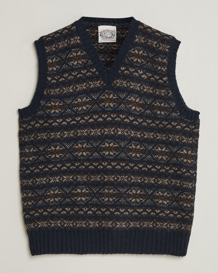 Jamieson's of Shetland Jamiesons Of Shetland All Over Fair Isle Slipover Navy – Blu