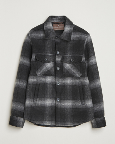 Oscar Jacobson Maverick Checked Wool Shirt Jacket Grey – Grigio