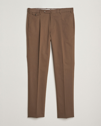 PT01 Slim Fit Pleated Cotton/Cashmere Trousers Dark Brown – Marrone