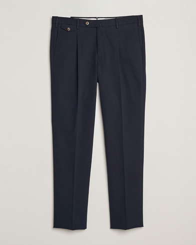 PT01 Slim Fit Pleated Cotton/Cashmere Trousers Navy – Blu